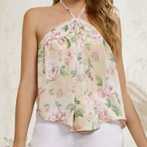 Floral Print Knot Backless Halter Top - Picture 2 of 4